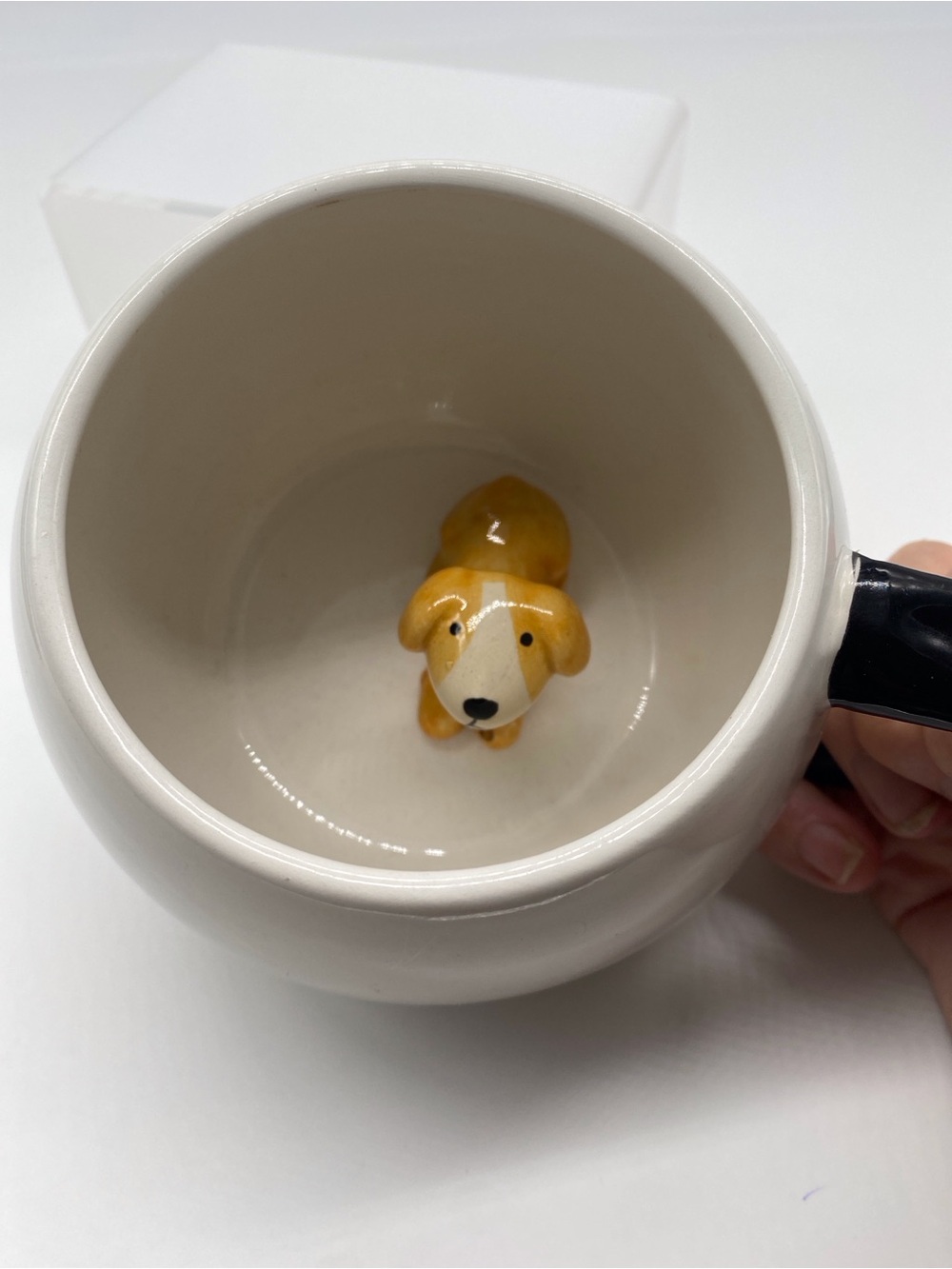 Ceramic Coffee Mug with Yellow Puppy Figurine Inside